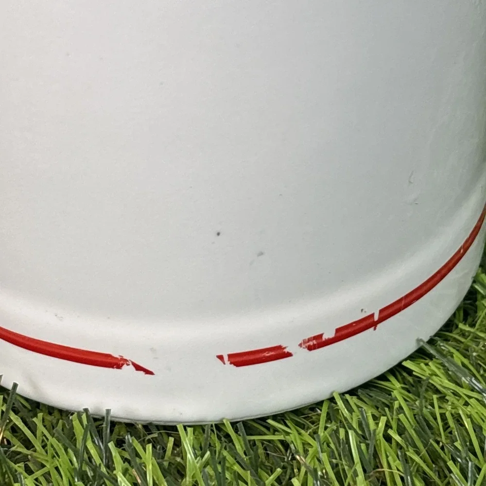 Vintage White‎ Ceramic Cream Canister Jar w Lid Red Lettering Farmhouse
